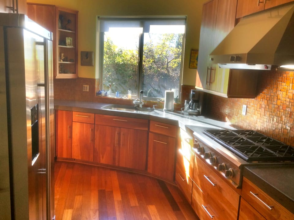 The kitchen is fitted with top of the line GE appliances.
