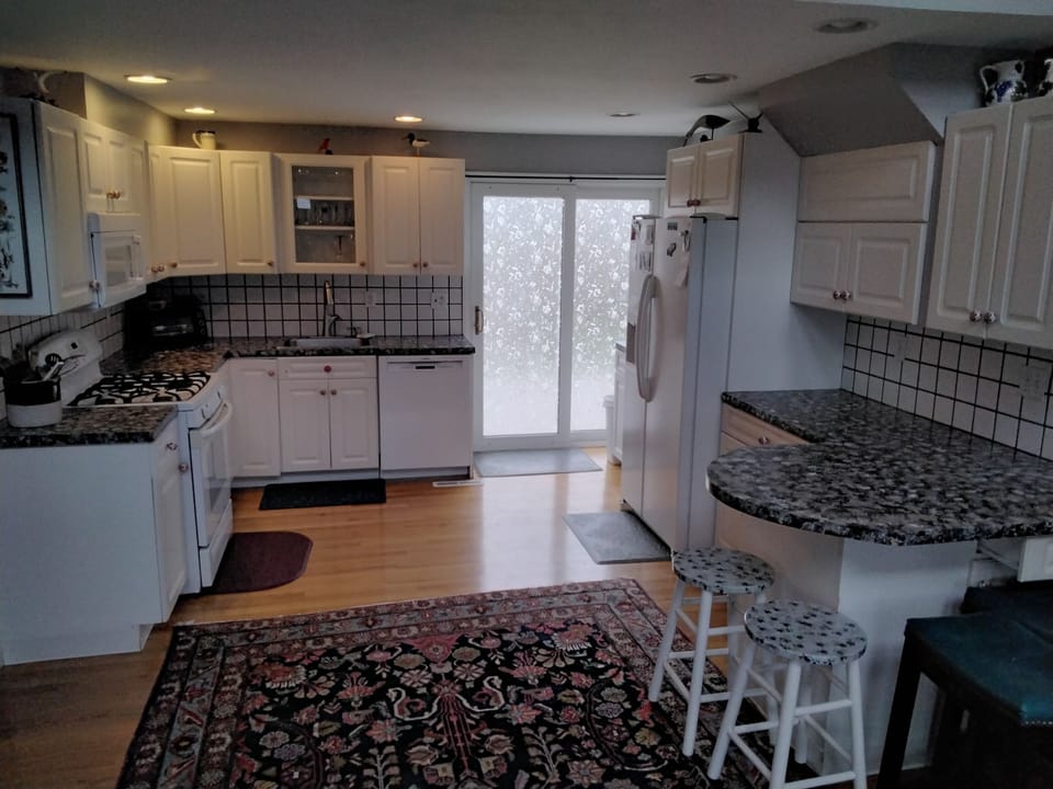 Kitchen. Sliders to back deck.
