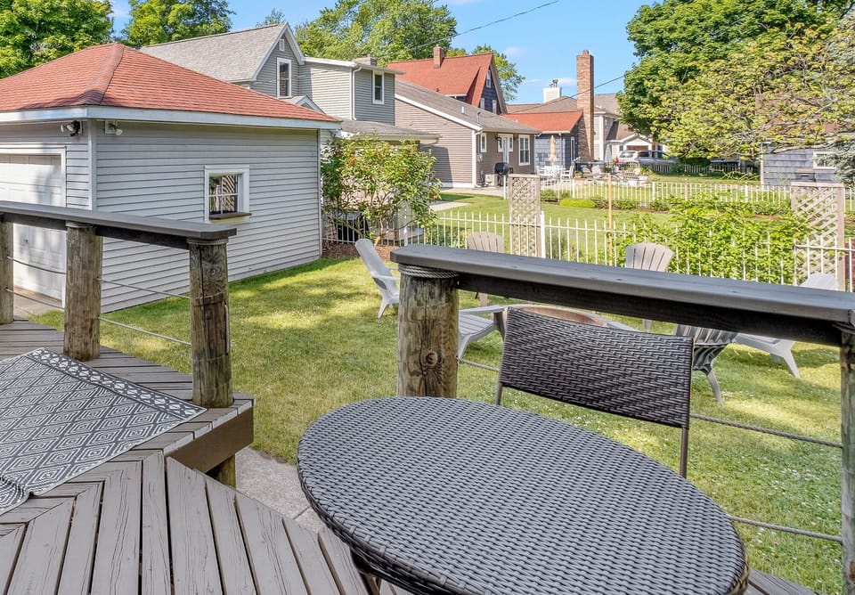 Back deck offers a clear view of the (newly remodeled) Kids' Corner playground