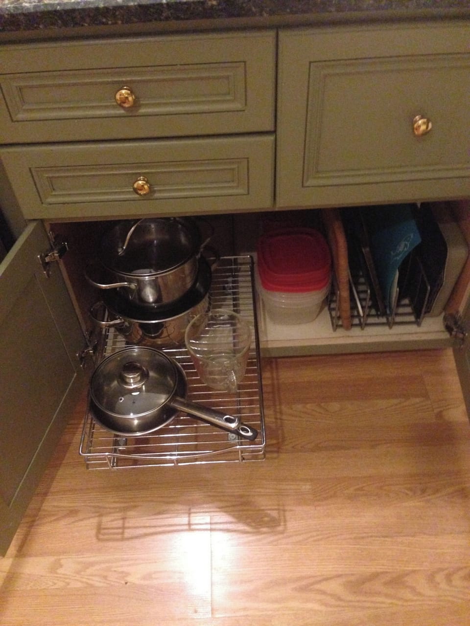 Full equipped kitchen with pots, pans, cutting boards, etc.