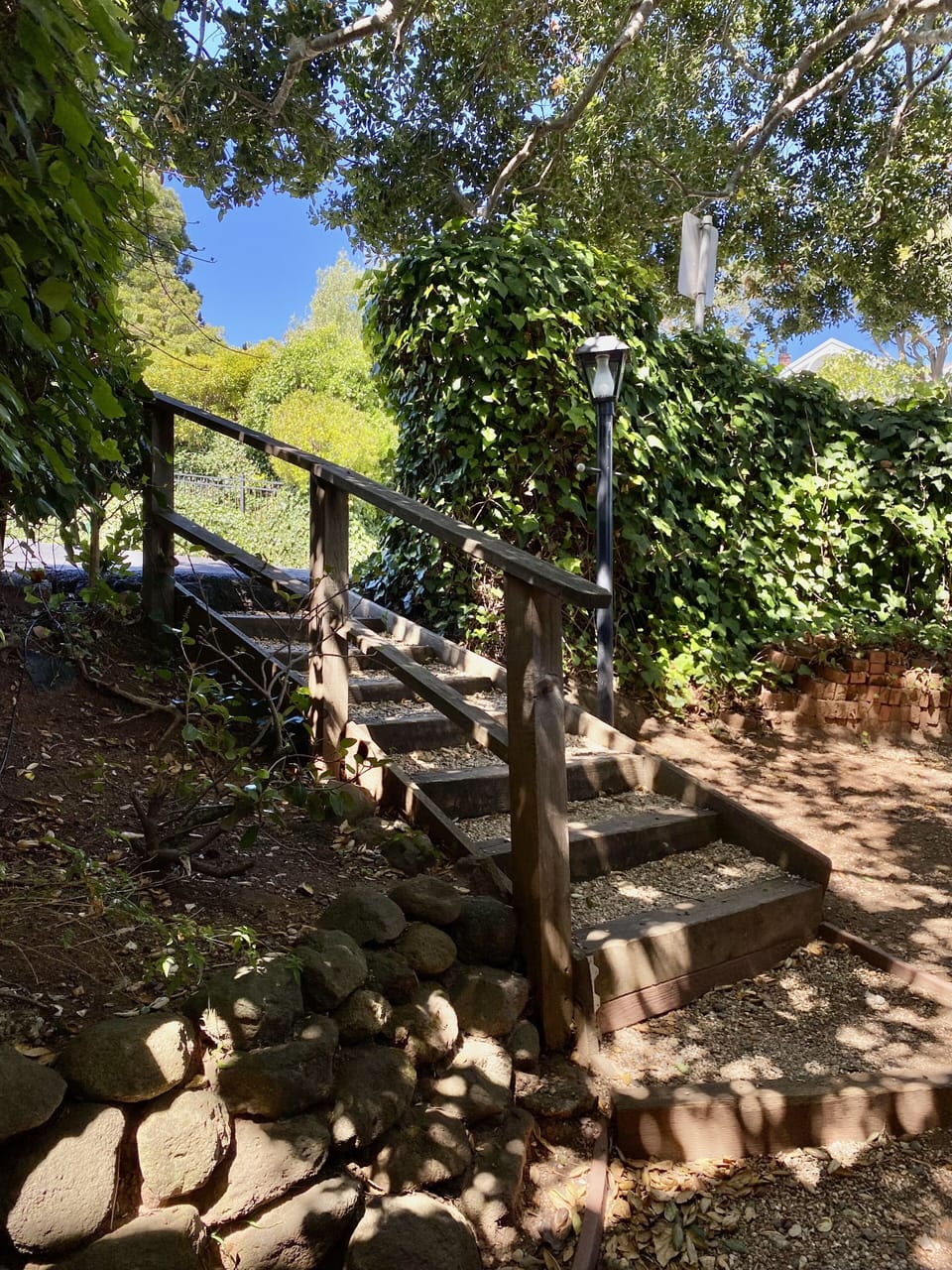 Back entrance with motion detection lights at night.