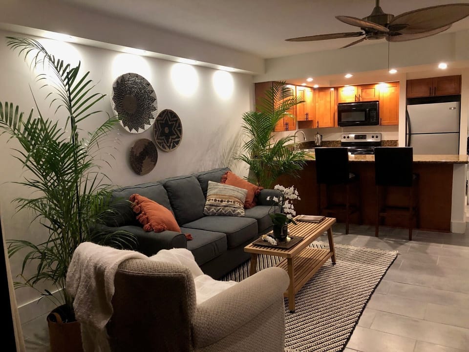 Large living room with sofa bed