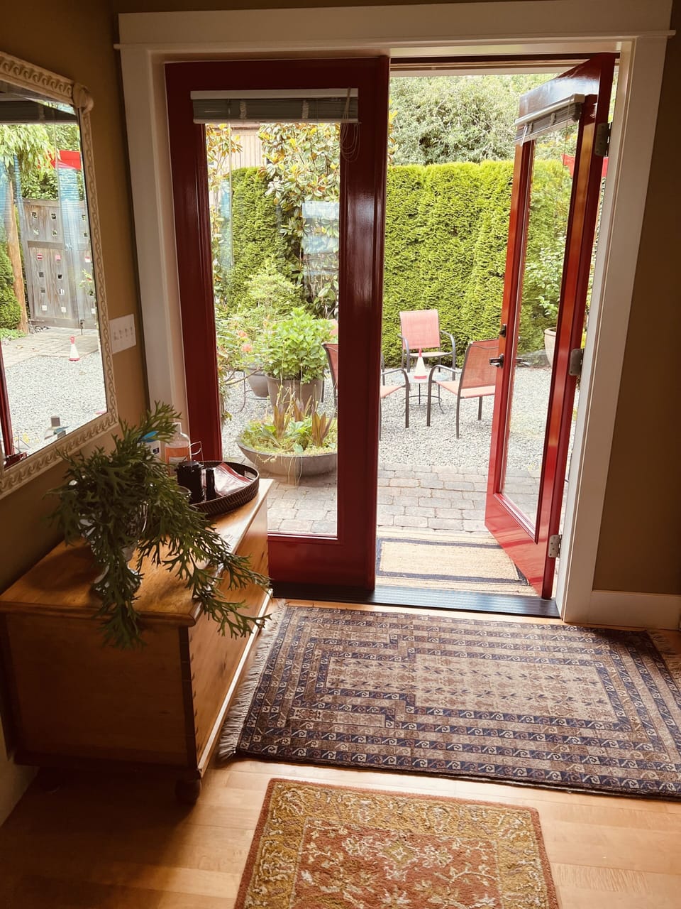 Looking out into courtyard 