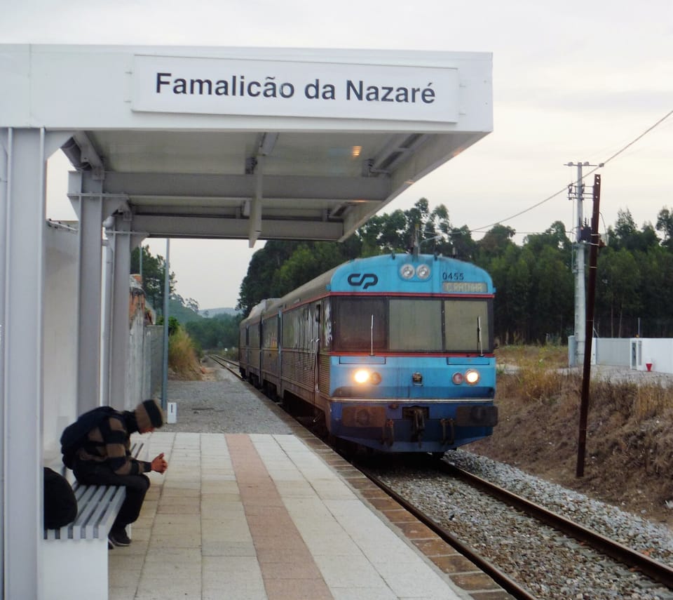The train stops at the village, the "automotora"