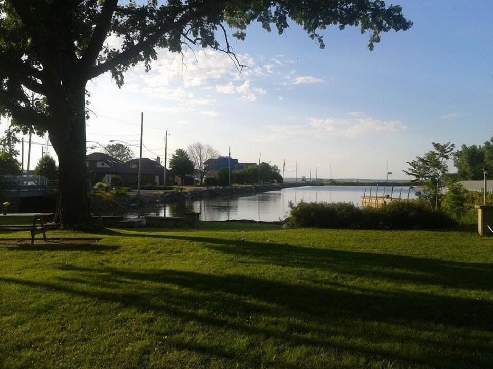 View of the great yard and water at sunset