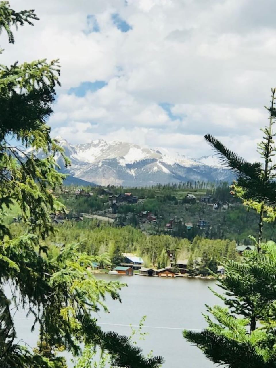 View of Grand Lake Village from south of Grand Lake (east end trail)
