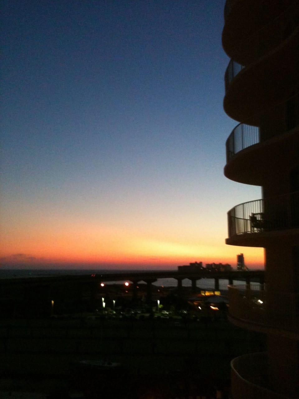 View from balcony at sunset