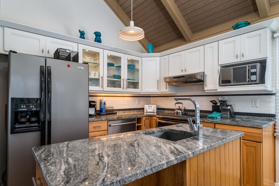 Beautiful kitchen is fully equipped for your enjoyment.