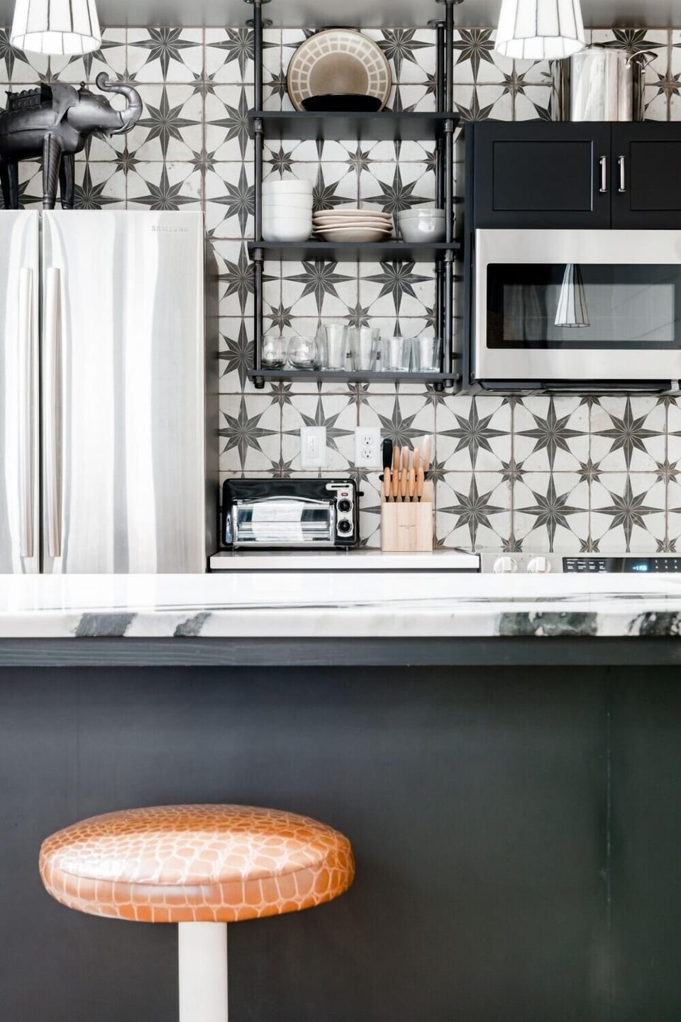 counter seating and a dining table