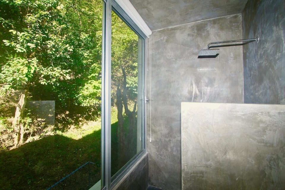 Bathroom #2 amazing view out to the mountain forest.