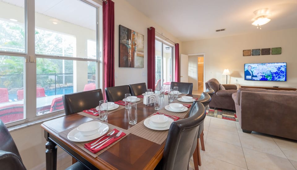 Dining area; table seats 8-10 comfortably.