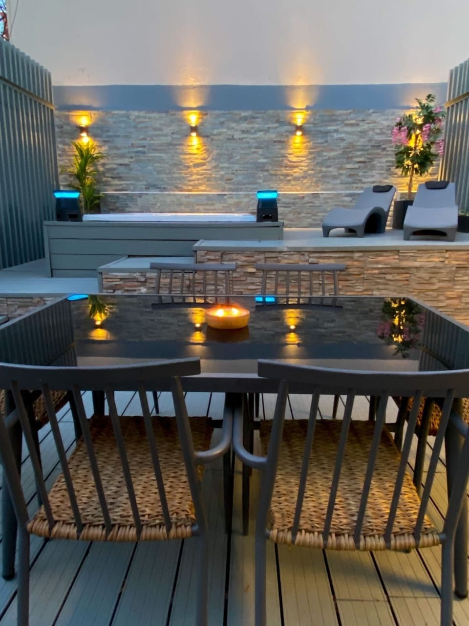 Our private Jacuzzi Terrace with the best in lighting and privacy for your stay.