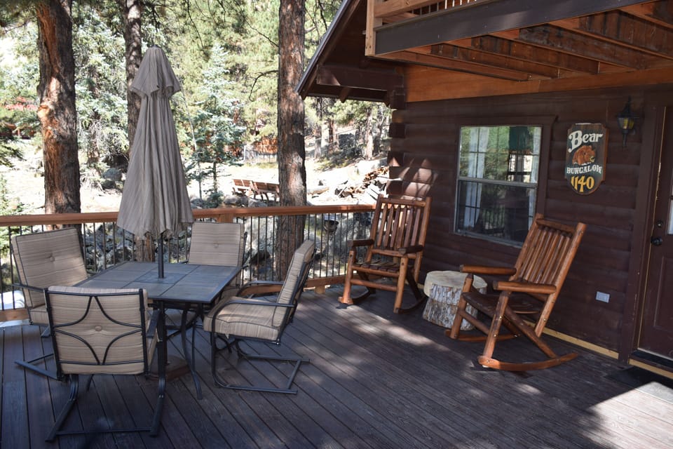 Rocking chair 1/2 of deck. Comfortably seat 12 people to eat or....