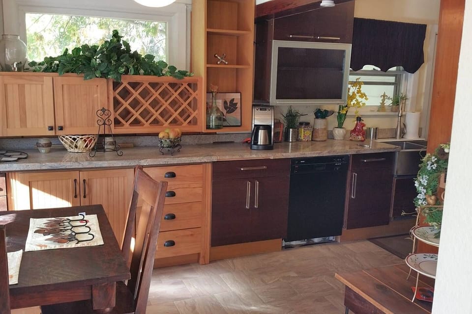 Fully Equipped kitchen includes Cookware & Bakeware + Dishes and Silverware. Microwave, wide mouth toaster and coffee machine just brought in for your convenience as well.
