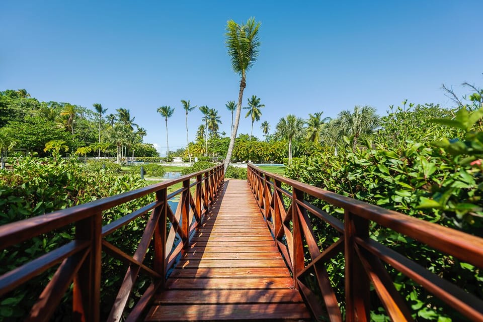 Boardwalk to the beautifull gardens that lead to the pool and beach