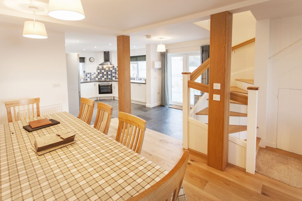 Dining room and kitchen.