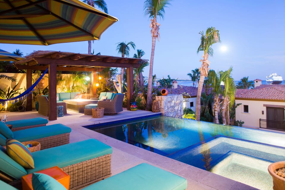 private pool with jacuzzi spa overlooking ocean  views