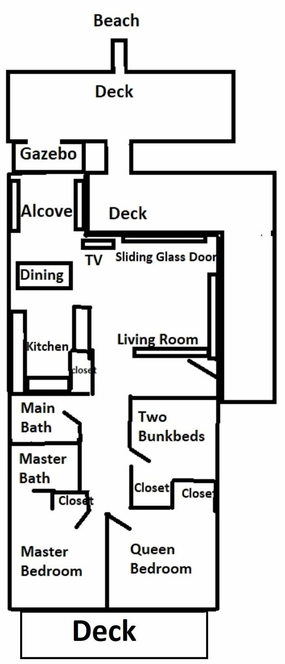 Beach deck is accessed from street without steps