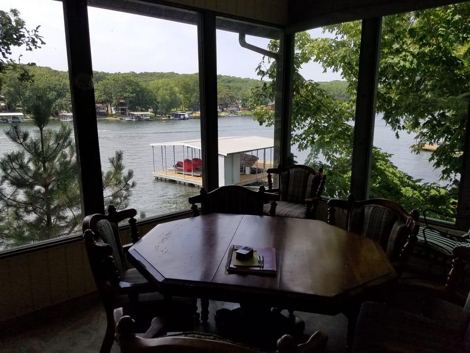 One view from the sunroom looking out at the lake view.
