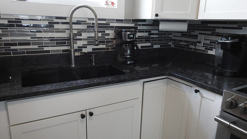 Double deep sink with garbage disposal.