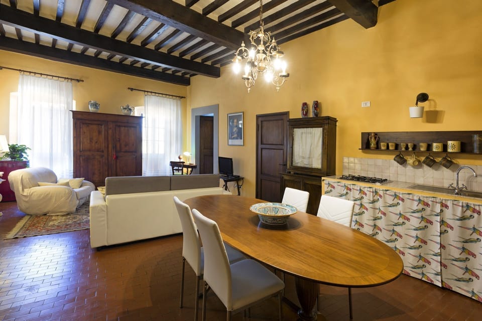 Living room, dining room and kitchen