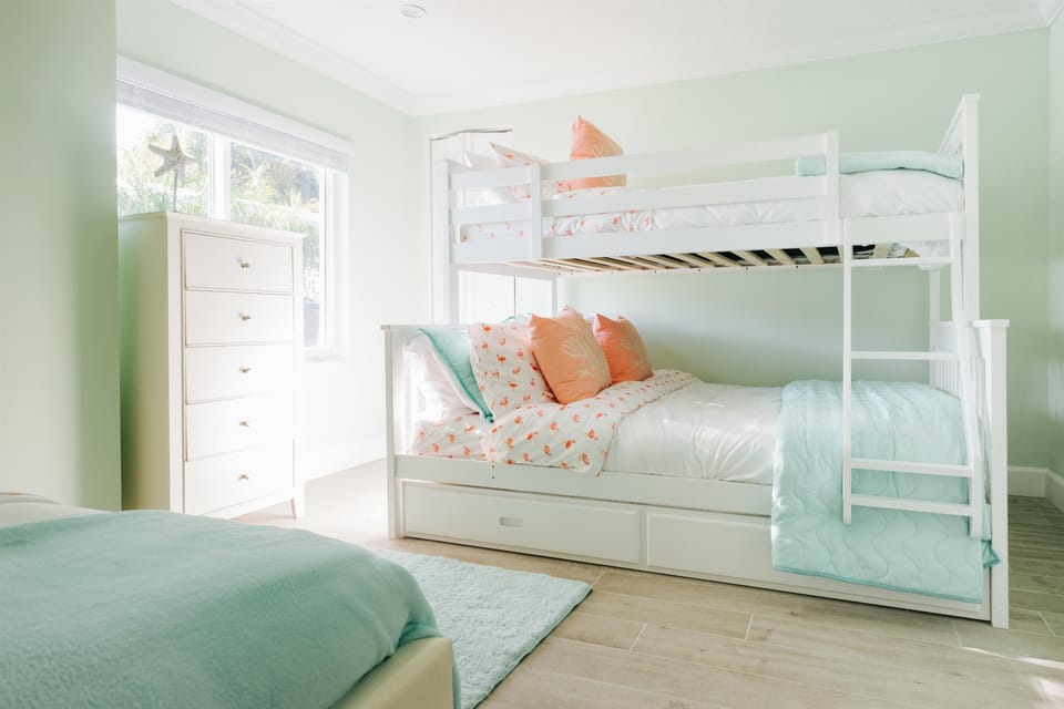 Bedroom four features a bunk bed (1 Upper Single Bed + 1 Lower Double Bed) and 1 Separate Single Bed
