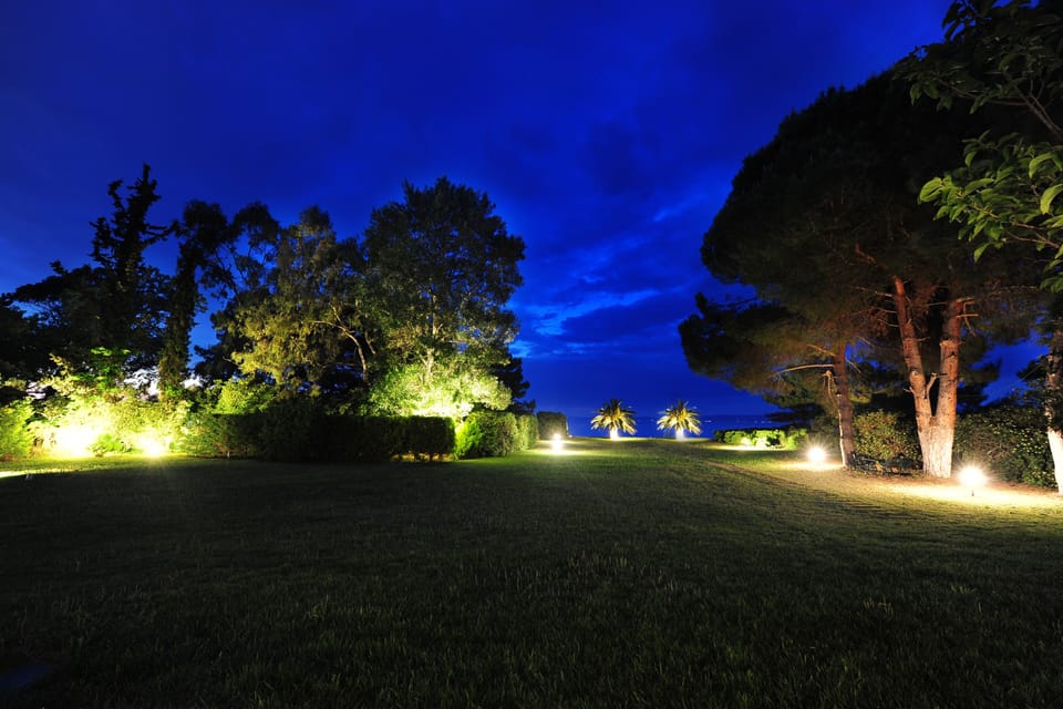 Night view of the garden in front of the house