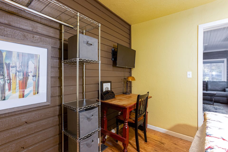 King bedroom also has a flat screen TV and desk for working on the go
