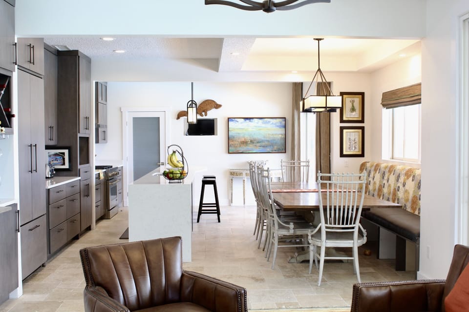 Kitchen and dining from the cocktail area
