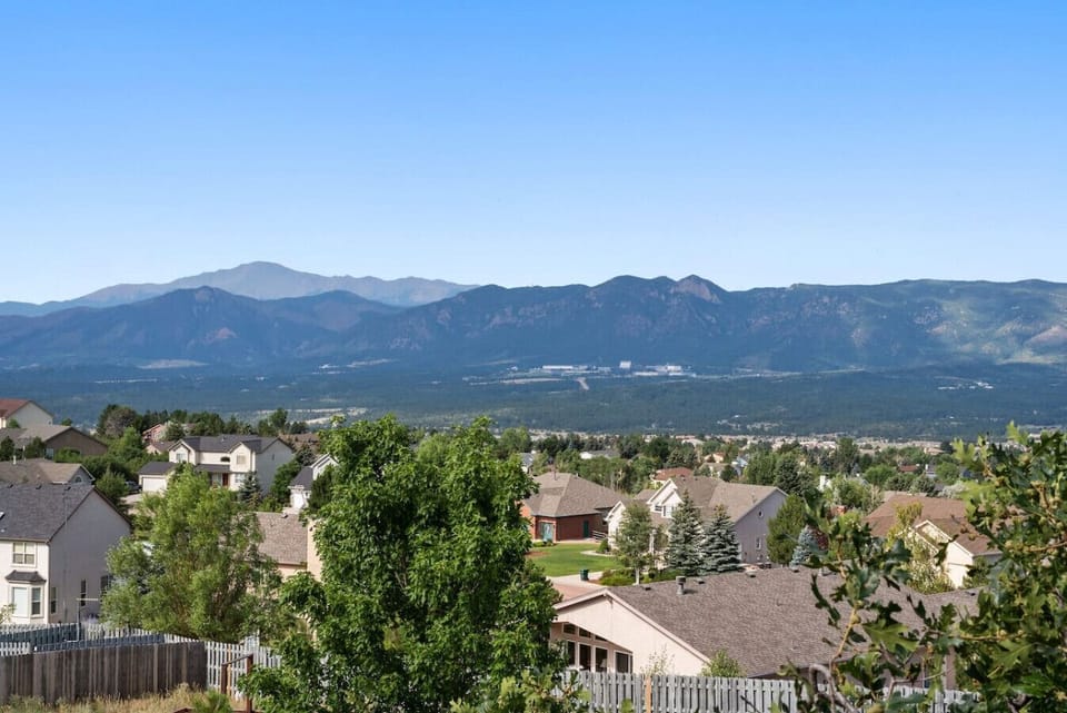 Pikes Peak and Air Force Academy and Front Range from deck