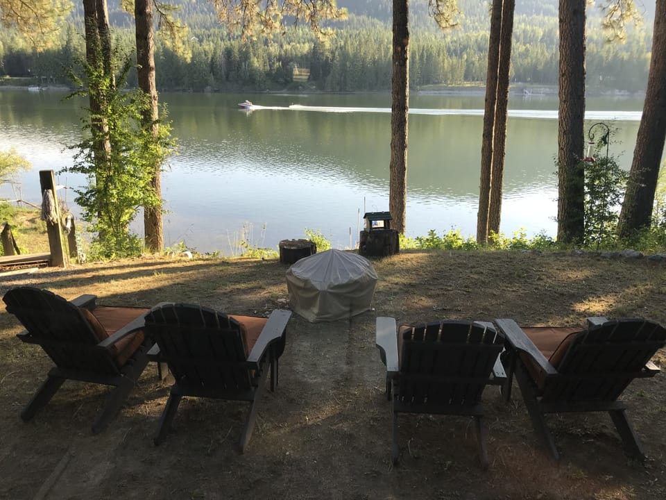 Fire pit overlooking the water.