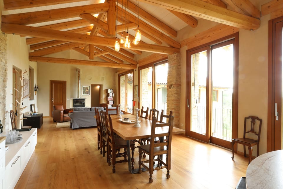 The dining table in large open kitchen
