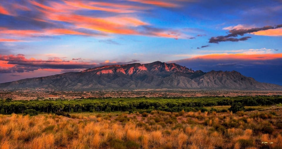 Sandia Mountains at golden hour. Sandia translates to Watermelon in Spanish.