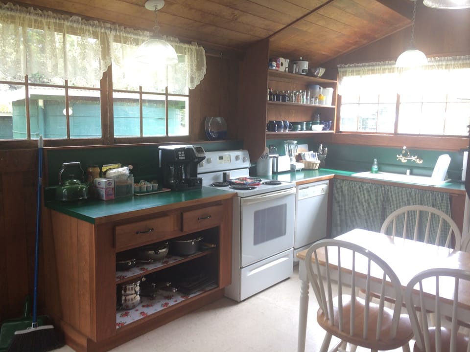 Fully equipped kitchen for preparing home cooked meals.