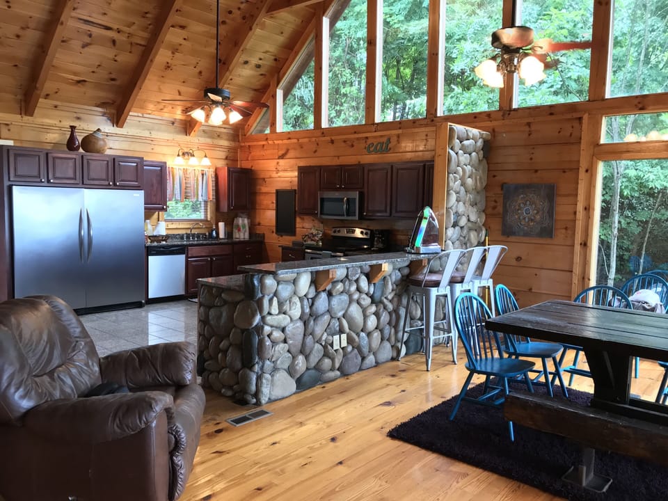Wide open floor plan with oversized fully stocked kitchen
