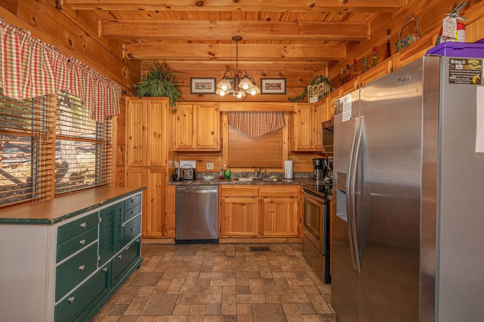 Our kitchen has pots and pans, small appliances and dishes/silverware