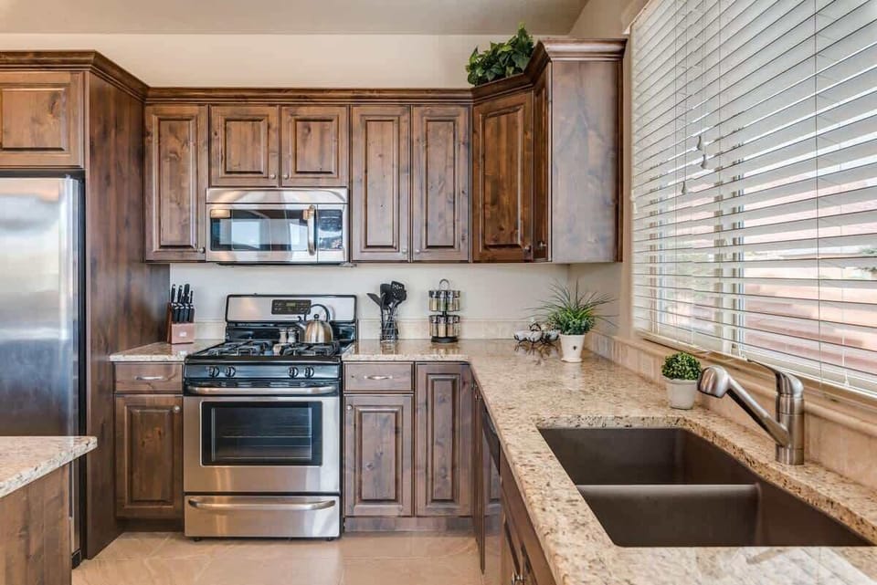 Fully stocked with appliances and utensils for cooking