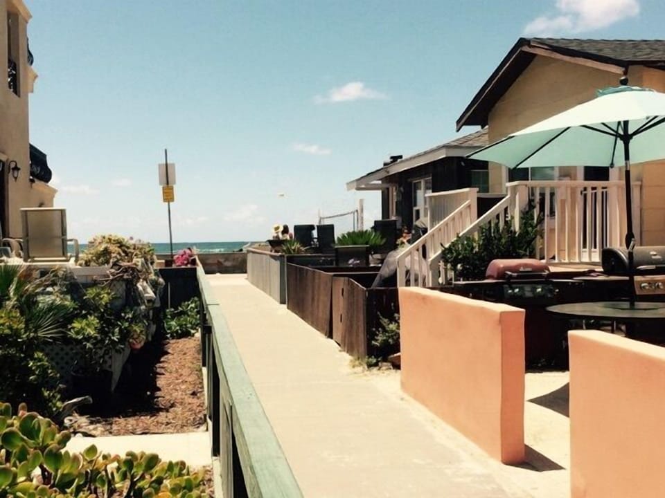 Truly steps to beach, and cross no streets to get there.  Child and pet safe!
