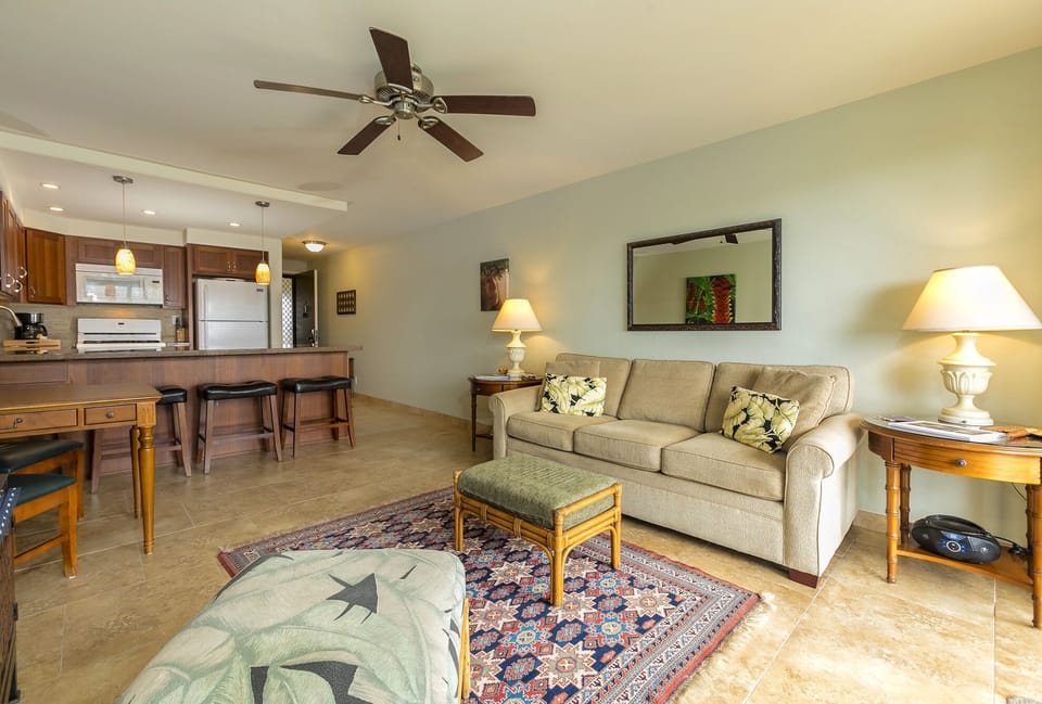 Queen size sofa bed, flat screen TV, window AC, and Wi-Fi