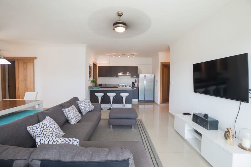 Spacious livingroom + balcony/view, open kitchen, 55 inch smart tv + Fast WIFI