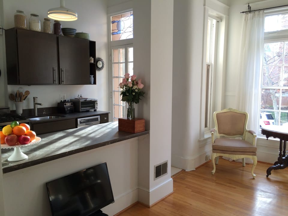 Living room, dining area, kitchen