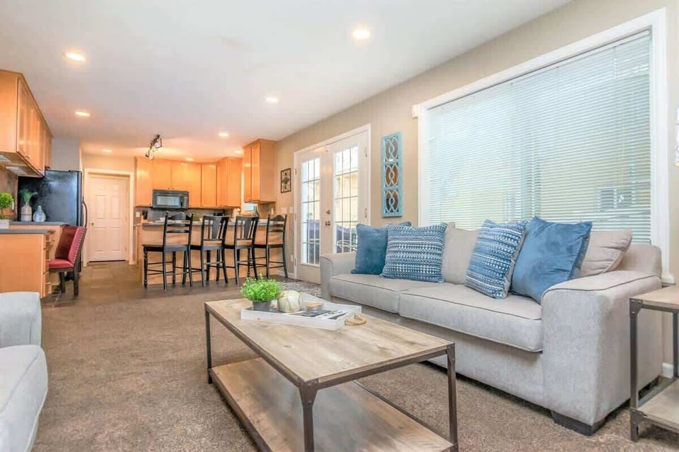 Family room open to adjacent kitchen