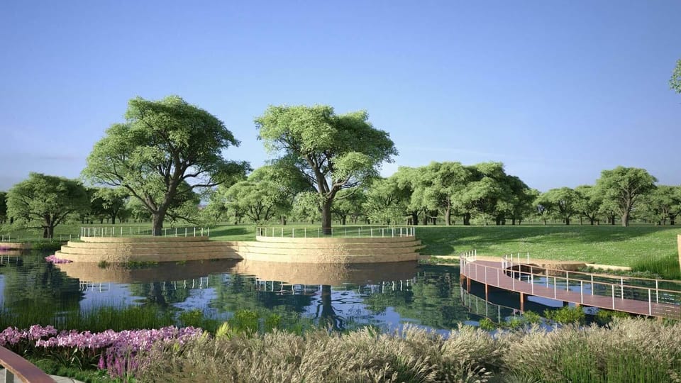 5 block walk from the house to this park w/boardwalk, pond, playscape, dog park