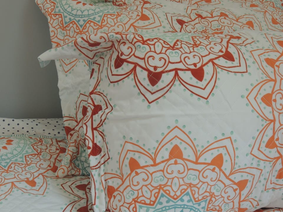 Colorful shams in the upstairs rear bedroom. 