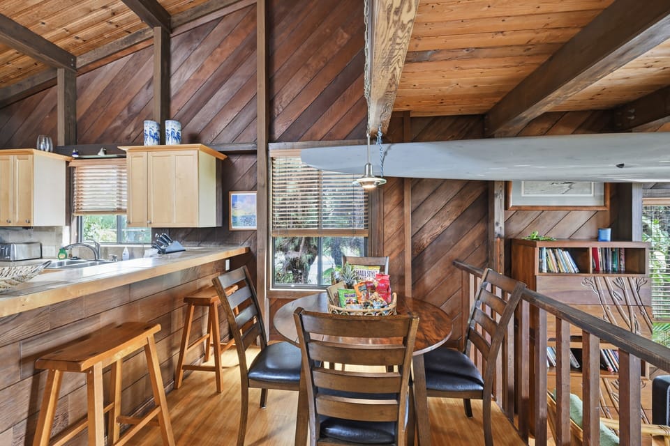 Dining table conveniently located next to the kitchen.