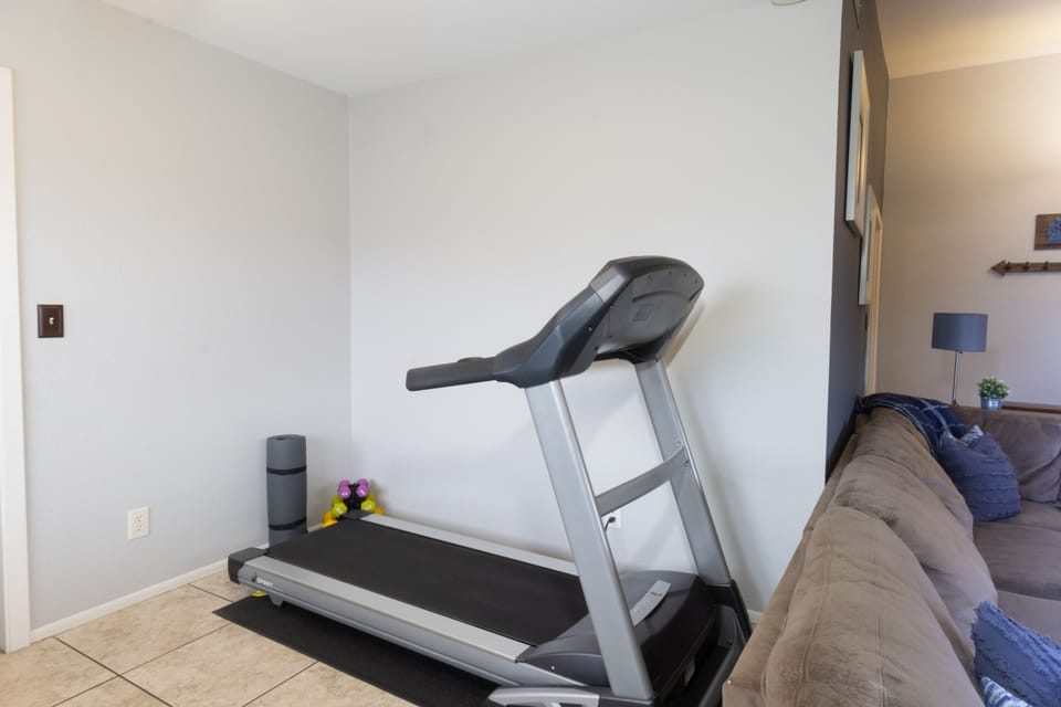 Treadmill, free weights, yoga mat and jump rope.

**Use equipment at own risk**