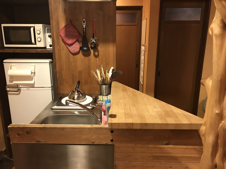 Cool and unique kitchenette has everything you need. 