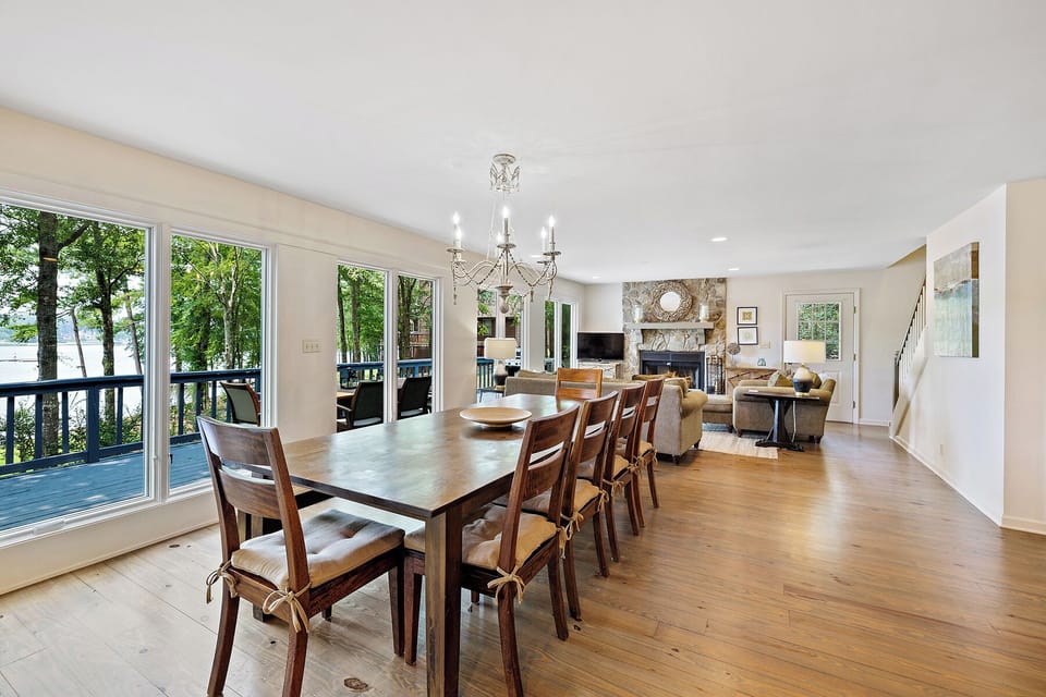 Dining table can fit up to 10 people. We also have a 4-person breakfast table.