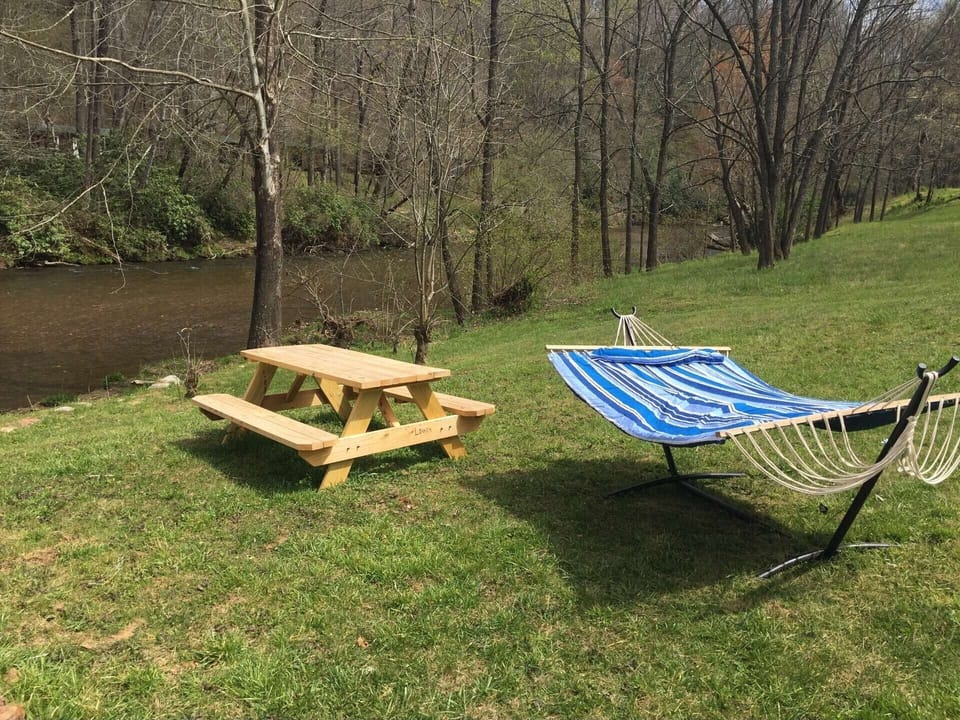 picnic table, tubes and hammock added,
with camp fire  