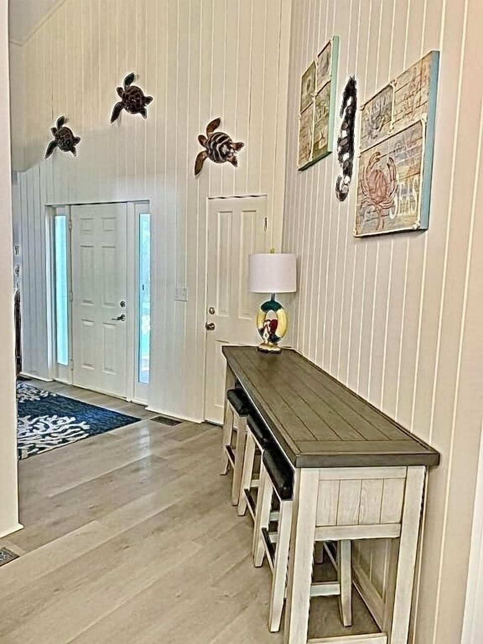 Tall vaulted ceilings with beach decor